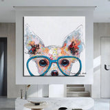 Hand Painted Animal Abstract Oil Painting Cute Glasses Puppy Home Office Painting