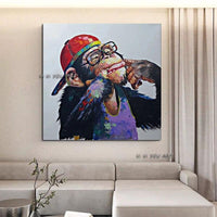 Hand Painted The The Gorilla Funny Face Modern Art Artworks Funny Cartoon On Canvas For Kids Room