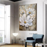 Thick oil painting Hand Painted Oil painting Abstract Minimalist White Flower Art Canvas Abstract Wall Art