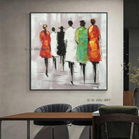 Hand Painted Painted Painting Abstract Women Walking In The Street On Canvas Classical Wall