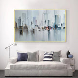 Hand Painted Abstract Wall Art City Building Landscape Minimalist Modern On Canvas Decorative