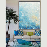 Acrylic Painting Abstract Modern Blue Fluid Painting For Wall Hand Drawn On Canvas