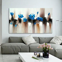 Hand Painted Impression Blue Flowers Abstract Oil Paintings Wall Art Canvas Painting