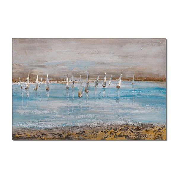 Abstract Canvas Painting Hand Painted Sailing Boat On The Sea Handmade Oil Painting Modern