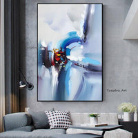 Hand Painted Blue Abstract Oil Paintings On Canvas Modern Decor Wall Landscape