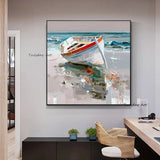 Hand Painted Boat On Seaside Oil Painting On Canvas Hand Painted Painting