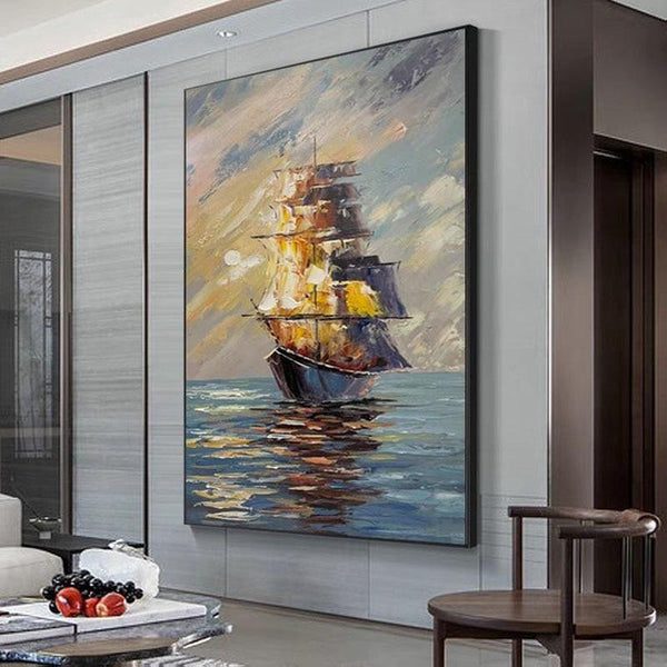 Oil Painting On Canvas Color Sea Boat Oil Painting Abstract Modern Canvas Decor