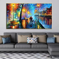 Lover Walking In The Rain Hand Painted Modern Abstract Landscape Canvas Painting Corridor