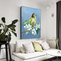 Bird On branch With Flower Oil Painting On Canvas Hand Painted As