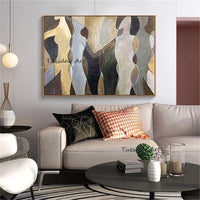 Hand Painted Gold Foil Art Oil Painting Multiple People Abstract Painting On Canvas Square Modern