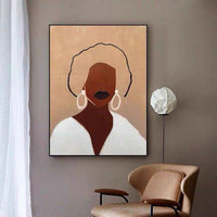 African Woman Portrait Painting With Round Earrings Modern Wall Canvas Of Character Art