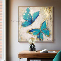 Blue Butterfly Hand Painted Canvas Oil Painting Modern ping