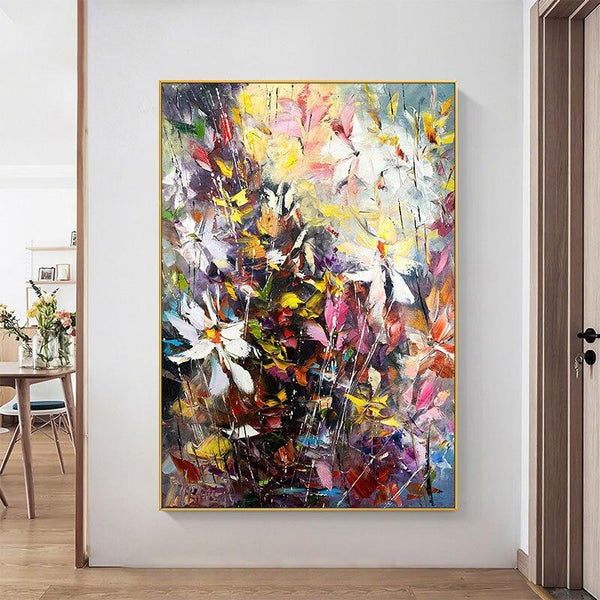 Unique gift Hand Painted Abstract color flowers Oil Painting on Canvas For room Home Wall