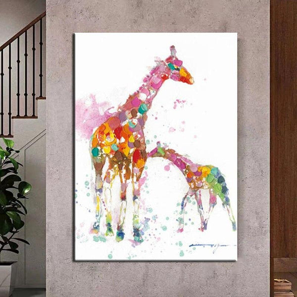 Hand Painted Oil Painting Animal Colorful Deer Abstract Simple Modern Canvas Hoom Decor