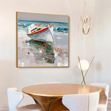 Hand Painted Boat On Seaside Oil Painting On Canvas Hand Painted Painting