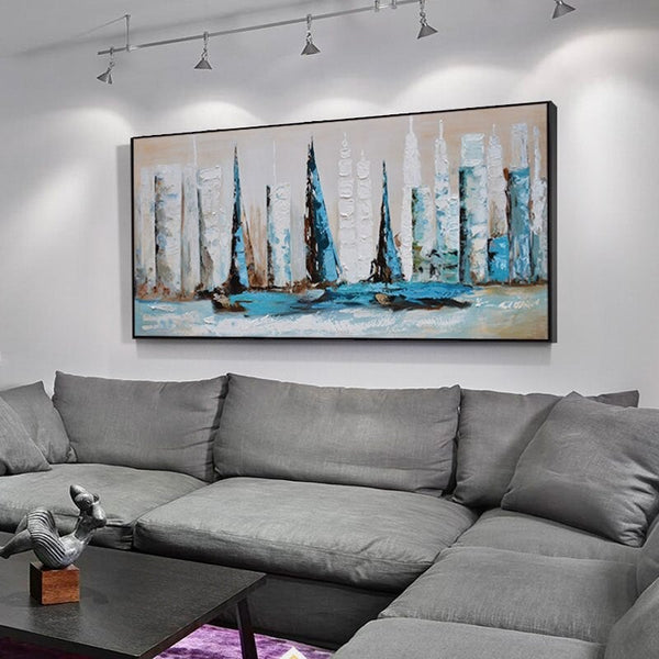 Abstract Sailing Boat Hand Painted Oil Painting Landscape Modern Canvas Painting Bedroom Artwork