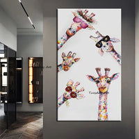 Hand Painted Oil Paintings Giraffe Animals Abstract Wall Art Canvas Modern