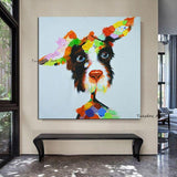 Hand Painted Cartoon Animal Oil Painting on Canvas Abstract Cartoon Dog Canvas Painting for