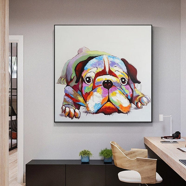 Hand Painted Art Animal Oil Painting Modern Puppy Abstract Canvas Colorfuls Children's Room