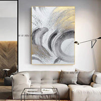 The Fashion Gold Brush Black Gray Painting Hand Painted Modern Abstract Canvas