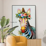 Hand Painted Oil Painting Animal Zebra Flower Abstract on Canvas Hand Painted Floral Painting