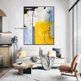 Hand Painted Contemporary Abstract Painting Canvas Yellow And Blue Expressionism Modern Oil Painting