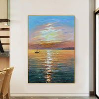 Hand Painted Abstract Landscape Oil Painting Sunset Seascape Canvas Modern