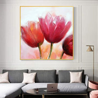 Hand Painted Beautiful Modern Abstract Red Flower Knife Painting Texture Acrylic Wall Art Decorations