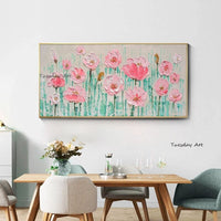 Hand Painted Knife Pink Flowers Oil Painting On Canvas Palette 3D Painting Modern Abstract Art