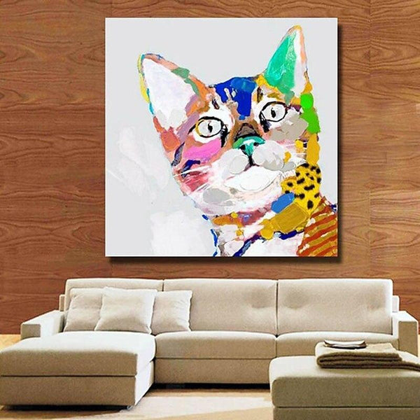 Hand Painted Oil Painting Cartoon Cute Animal Colorful Cat Painting Home Children's Room Decor