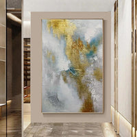 Hand Painted Modern Art Modern Gold and Blue Gray Marble Texture Canvas Painting Room Decor