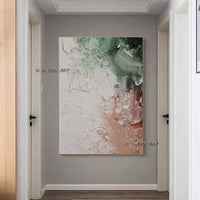 Hand Painted Green and Pink Abstract Minimalist Modern On Canvas Decorative