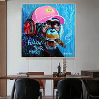 Hand Painted Oil Paintings Wall Painting Cigar Smoking Gorillaative Wall Art