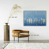 Hand Painted Canvas Gold Leaf Texture Modern Silver Leaf And Blue Bedroom