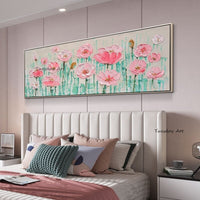 Hand Painted Knife Pink Flowers Oil Painting On Canvas Palette 3D Painting Modern Abstract Art