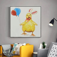 Modern Hot Hand Painted Lovely Cute Chicken Oil Painting Children Room Decoration Cartoon Canvas Wall Decor Art Paintings