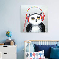 Hand Painted Funny Animal Lovey Owl Knife Oil Painting on Canvasative For Kid Room As