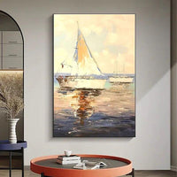 Hand Painted Oil Painting Sailing Boat Seascape Impression Landscape Abstract Acrylics