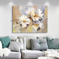 Hand Painted Abstract White Flower Art On Canvas Wall Art Wall Adornment Painting