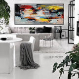 Hand Painted Abstract Canvas Art Wall Art Colorful Modern Over Panoramic Wide Slim Abstract Decoration