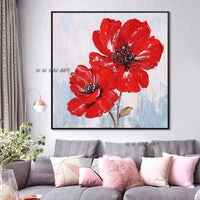 Modern Painted Abstract Big Red Flowers On Canvas Wall Art Decor Home