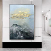 Home Decor Hand Painted Golden Mountain Landscape Art Wall Painting Canvas Painting