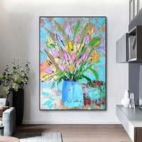 Hand Painted Oil Painting Modern Landscape Abstract Colorful Knife Flowers Heart Unframed