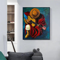 Hand-Painted Hand Painted Oil Painting Modern Guitarist Character Abstracts Home Painting