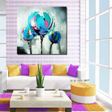 Arrival Home Wall Blue Flower Canvas Art Hand Painted Abstract Flower Canvas Wall Art Modern Piece