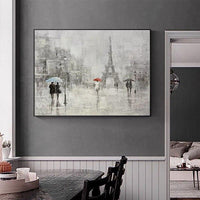 Hand-Painted Character Walking In The Rain Thick Oil Canvas Painting Abstract Art Mural Bedroom Decor