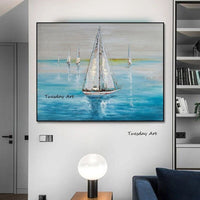 Hand Painted Oil Painting Sail Boat Canvas Seascape for Livingroom Wall