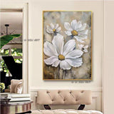 Thick oil painting Hand Painted Oil painting Abstract Minimalist White Flower Art Canvas Abstract Wall Art