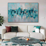 Abstract Canvas Hand Painted Oil Painting Wall Art Blue Wall Hanging Decorative Picture for Living Room Home Decoration