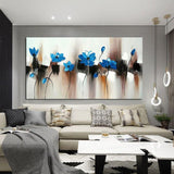 Hand Painted Impression Blue Flowers Abstract Oil Paintings Wall Art Canvas Painting